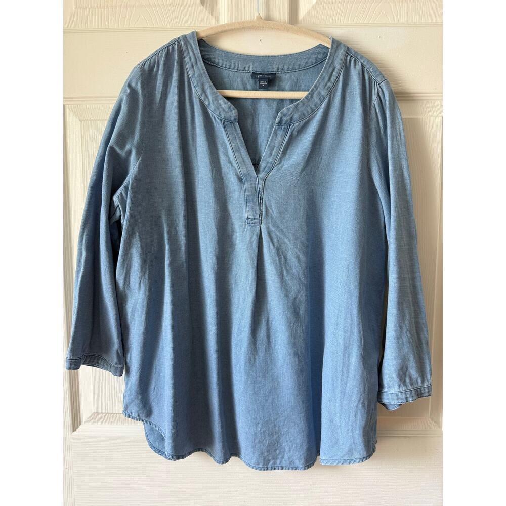 J Jill Chambray‎ Denim Popover Top 3/4 Sleeve Medium Coastal Casual Relaxed Fit